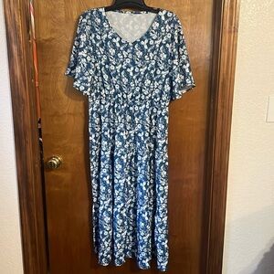 Blue and white flower maxi/ midi dress size XL
